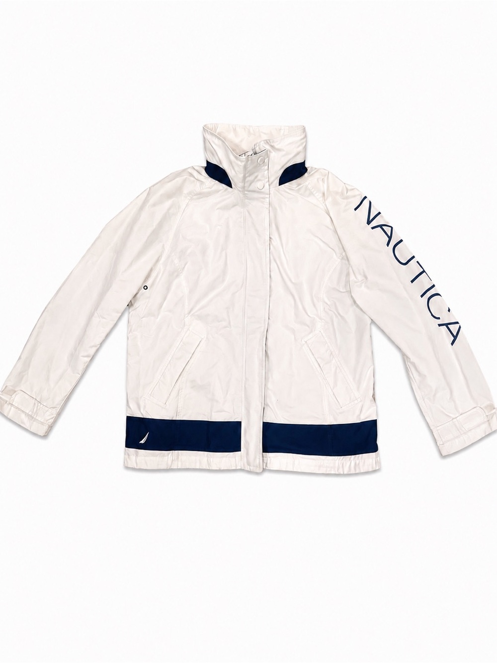 Nautica White and Navy Windbreaker Jacket Detachable Hood XXL